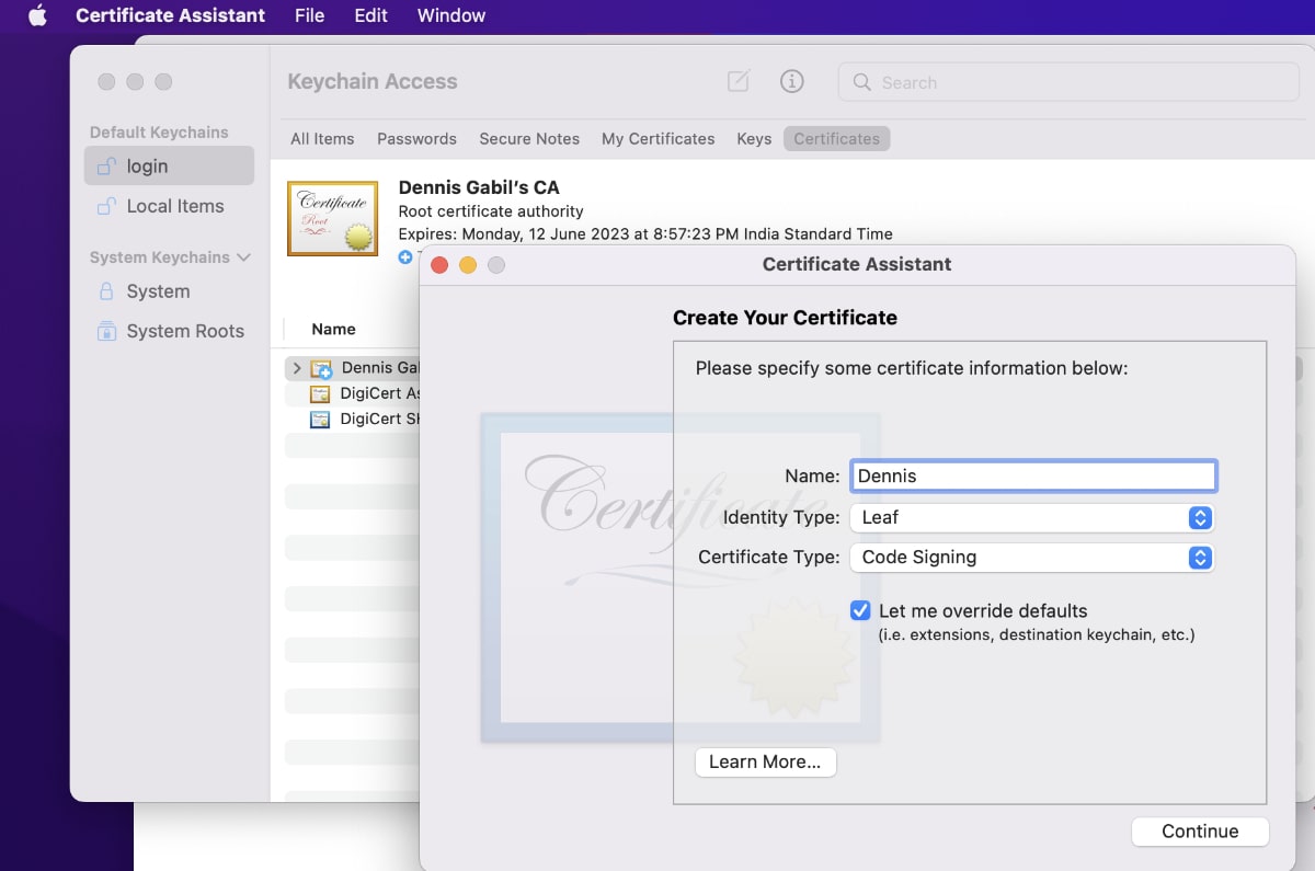 create a certificate form