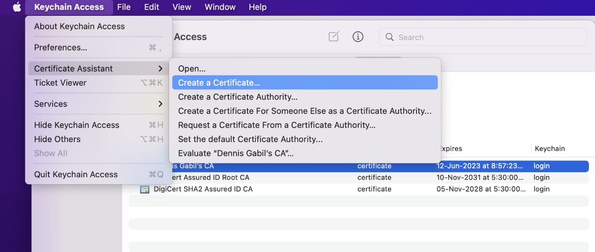 create a certificate