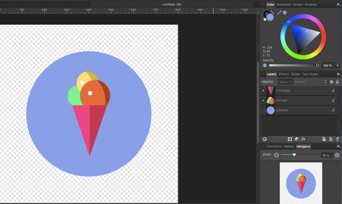 affinity designer round ice cream circle icon behind