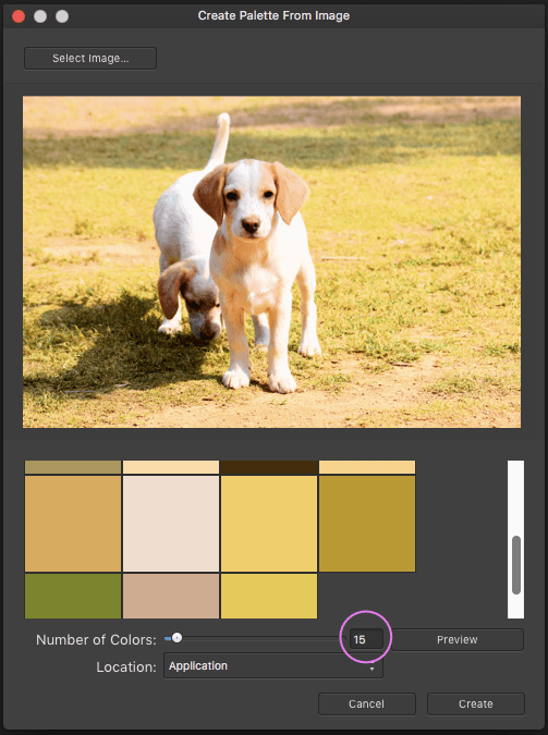 affinity designer 15 colours sroll palette