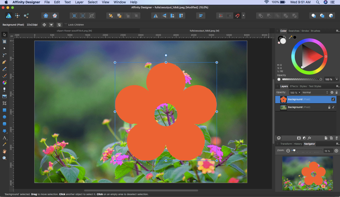 affinity designer selection placed over image