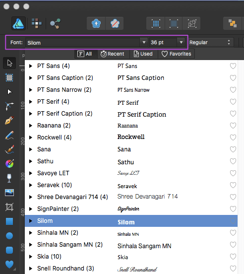 affinity designer silom font