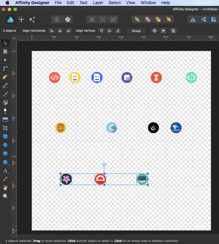 affinity designer sprite all rows middle align
