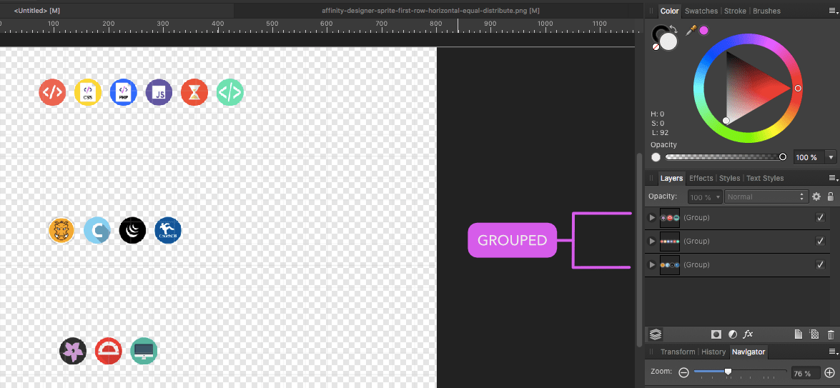 affinity designer sprite all rows grouped