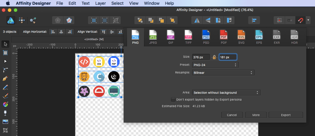 affinity designer sprite export