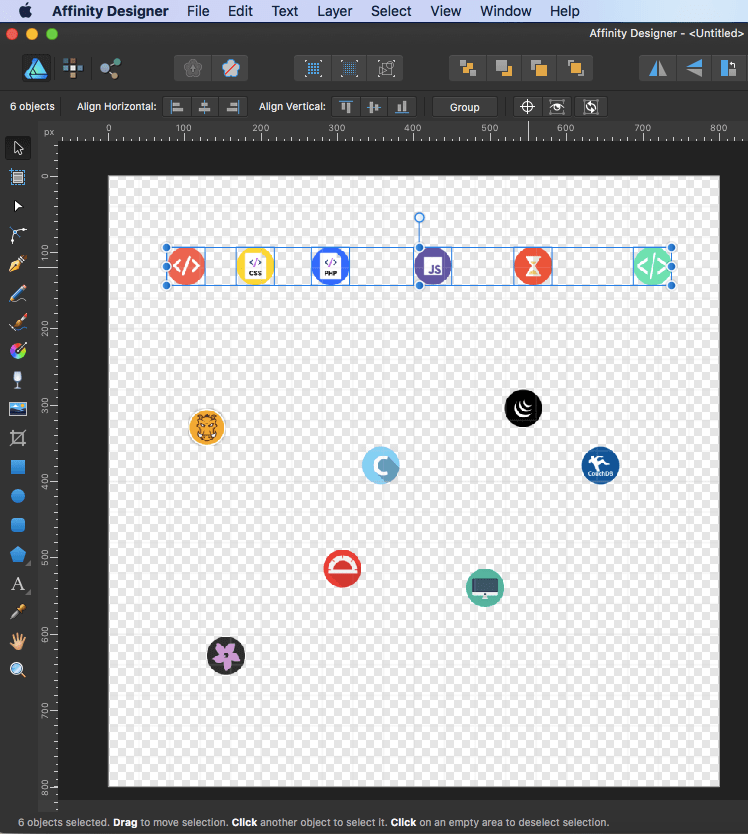 affinity designer sprite row vertically align