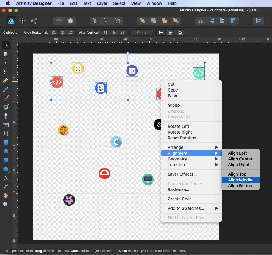 affinity designer sprite select right click
