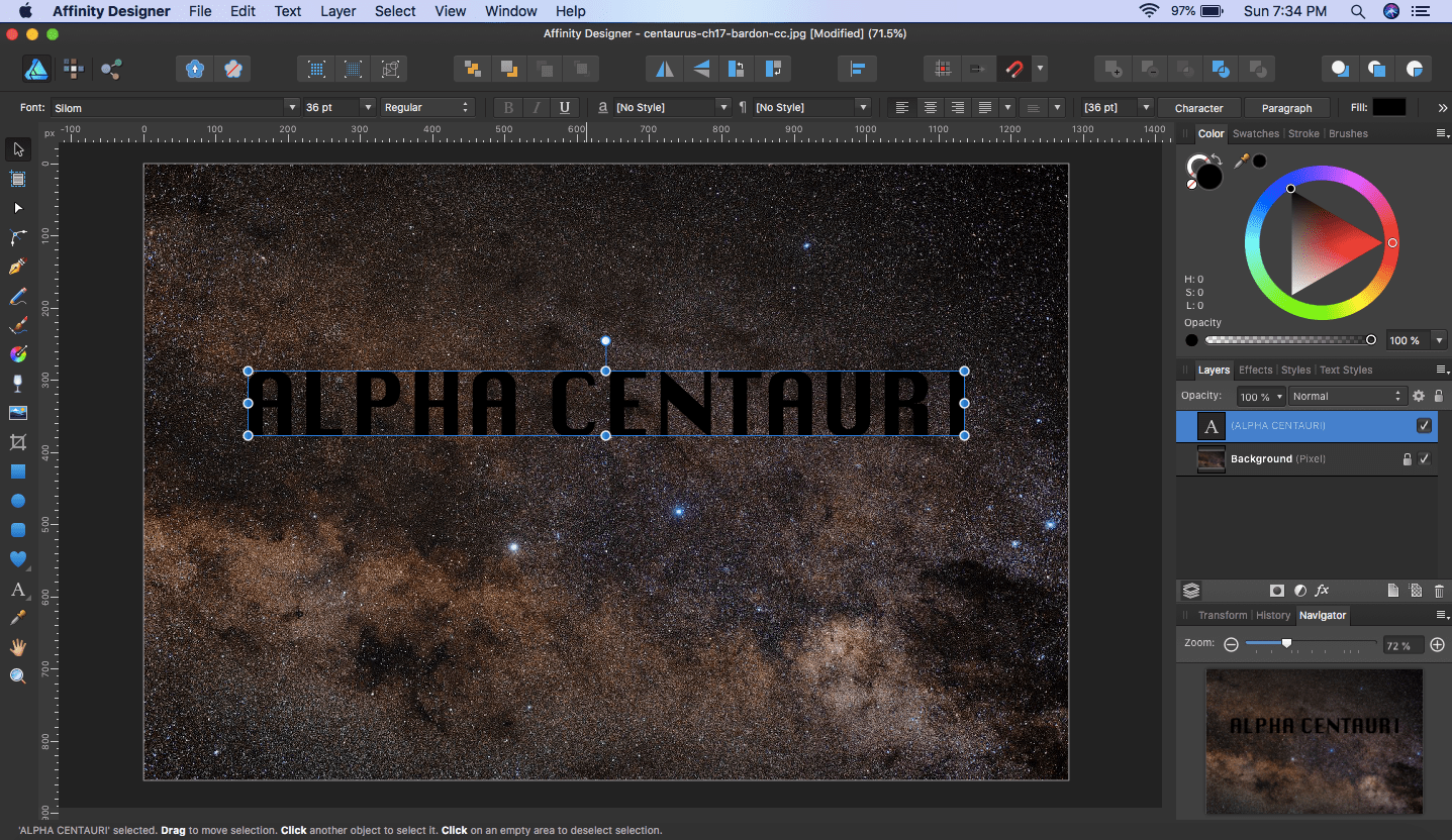 affinity designer alpha centauri text