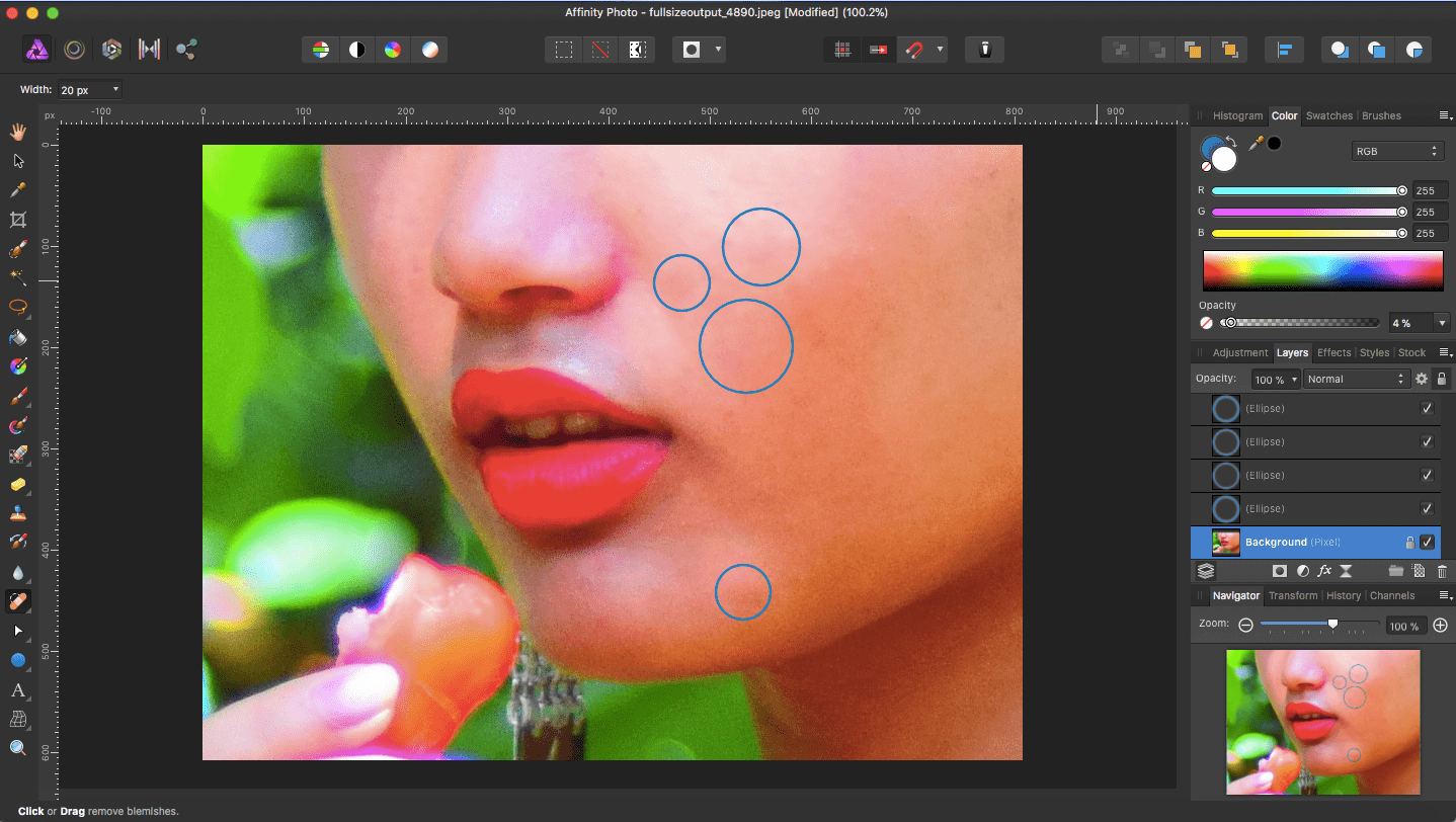 affinity photo circled blemish removed