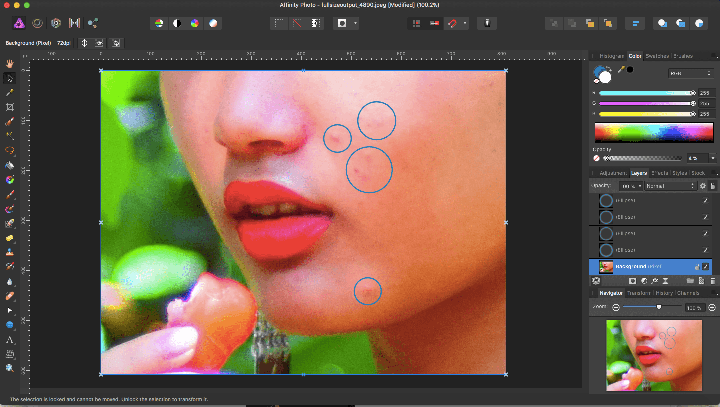affinity photo face blemish circled
