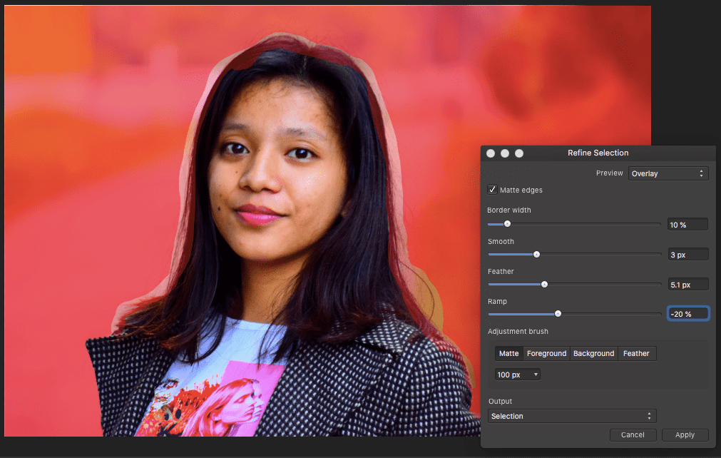 affinity photo selection brush tool refine brush