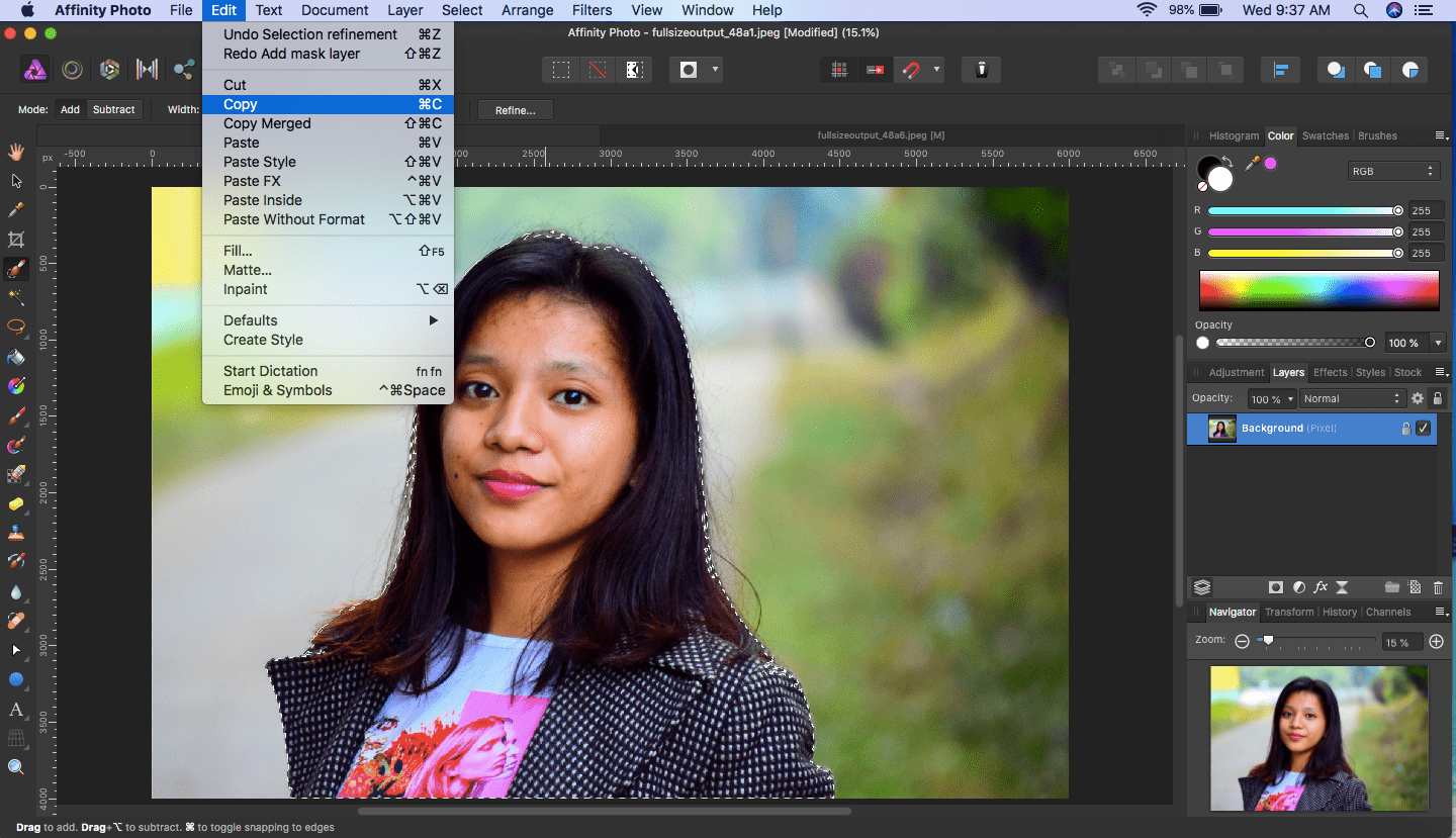 affinity photo selection copy