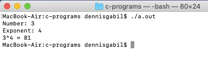 c program power of a number output