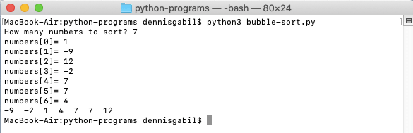 python program bubble sort dynamic output