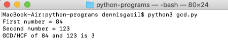 python program gcd output